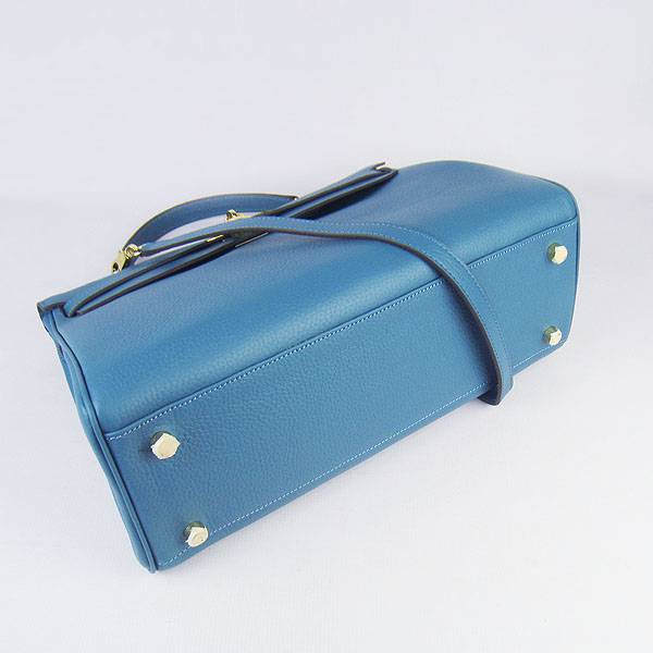 High Quality Hermes Kelly 35CM Togo Leather Bag Middle Blue 6308 - Click Image to Close